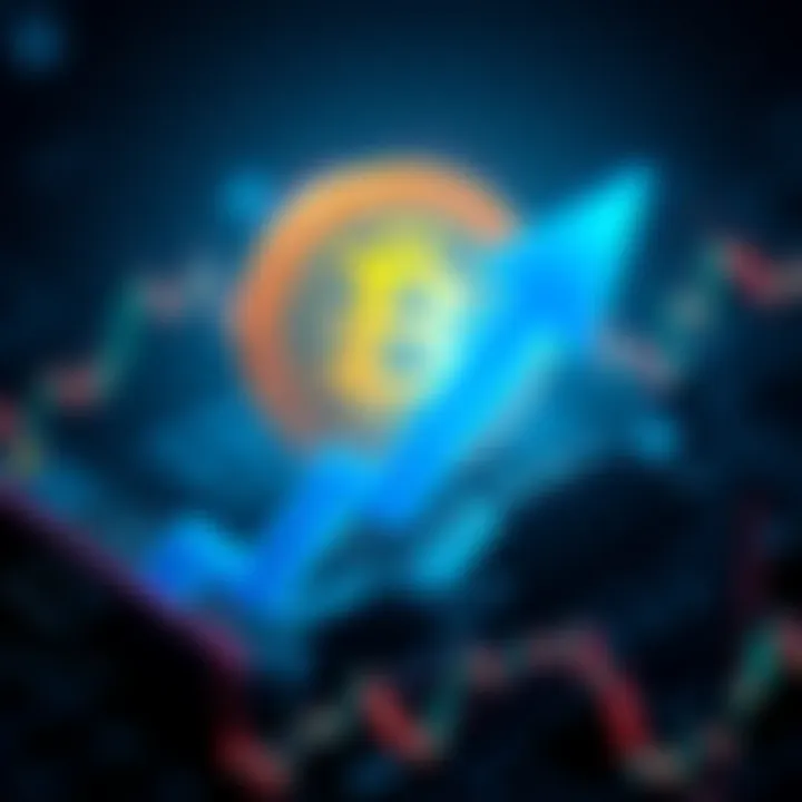 Bitcoin price surge Bitcoin logo with upward arrow symbolizing price increase to $87k