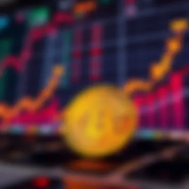 A rising graph showing Bitcoin prices with a digital coin in the foreground, representing market excitement.