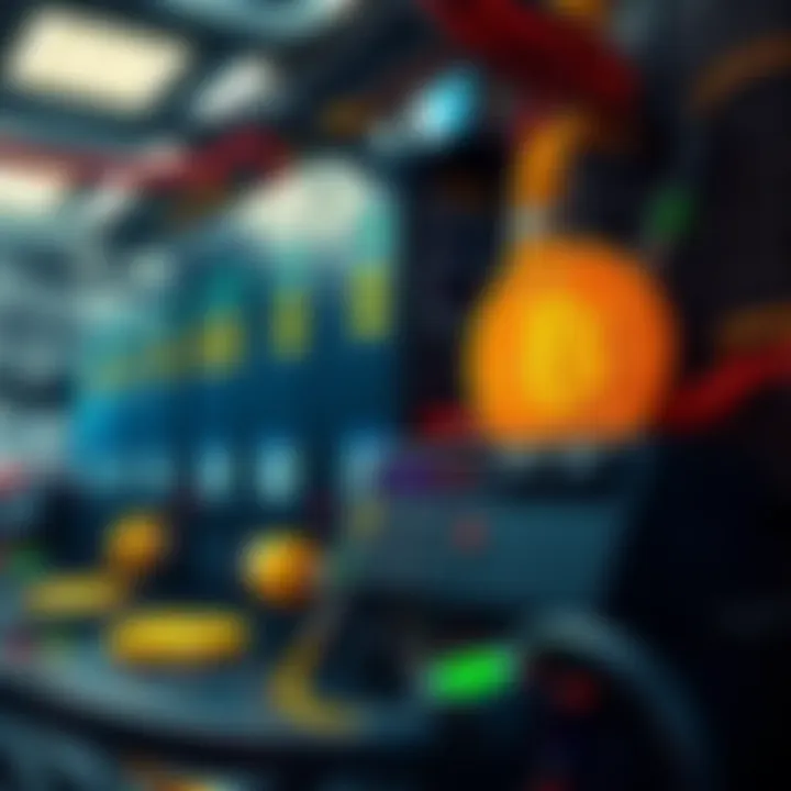 Illustration of Bitcoin mining equipment with a calculator indicating production costs