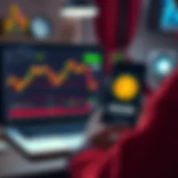 Person excitedly looking at a Bitcoin chart on a laptop while holding a smartphone showing their $200 investment.