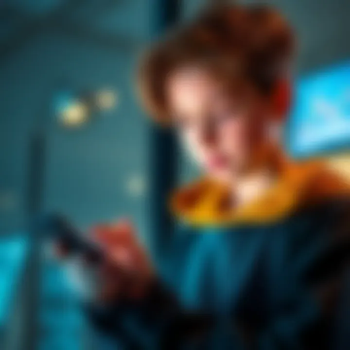 A teenager looking at a smartphone displaying Bitcoin prices and exchange platforms without ID requirements.