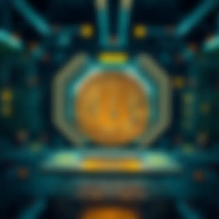 A Bitcoin logo in front of a quantum computer, illustrating the potential threat of quantum technology to Bitcoin's future.