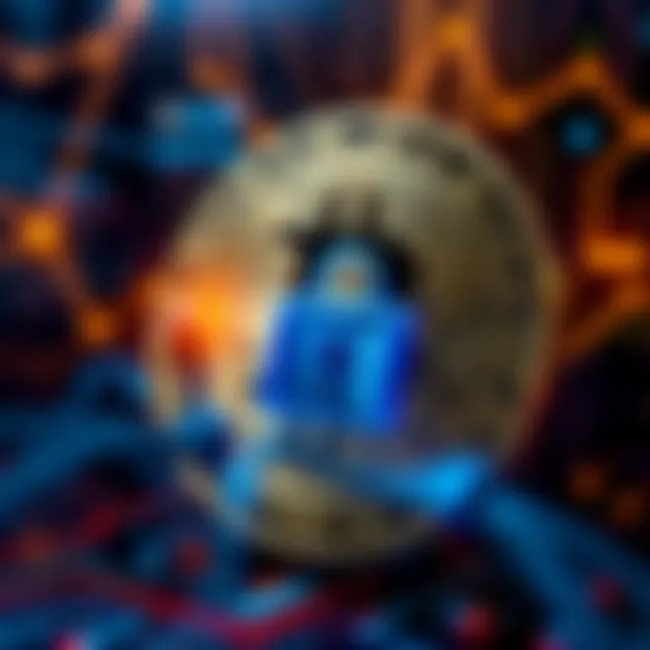 A visual representation of Bitcoin with a quantum computer in the background, showing a digital lock symbol to emphasize security risks.