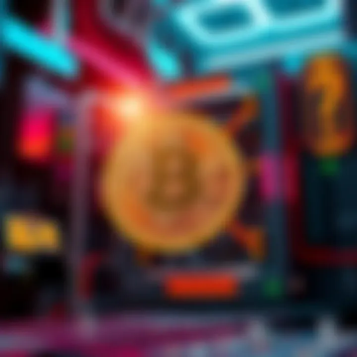 A Bitcoin symbol in front of a large, futuristic quantum computer, highlighting the potential threats to cryptocurrency from advanced technology.