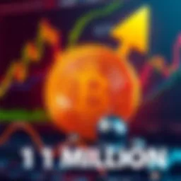 A graphic showing the Bitcoin logo with an upward arrow and a background of financial charts, symbolizing growth and investment strategy.