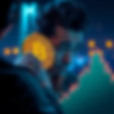 A person looking at a graph showing Bitcoin's steep rise, with a sad expression, symbolizing regret over selling it in the past for bills.