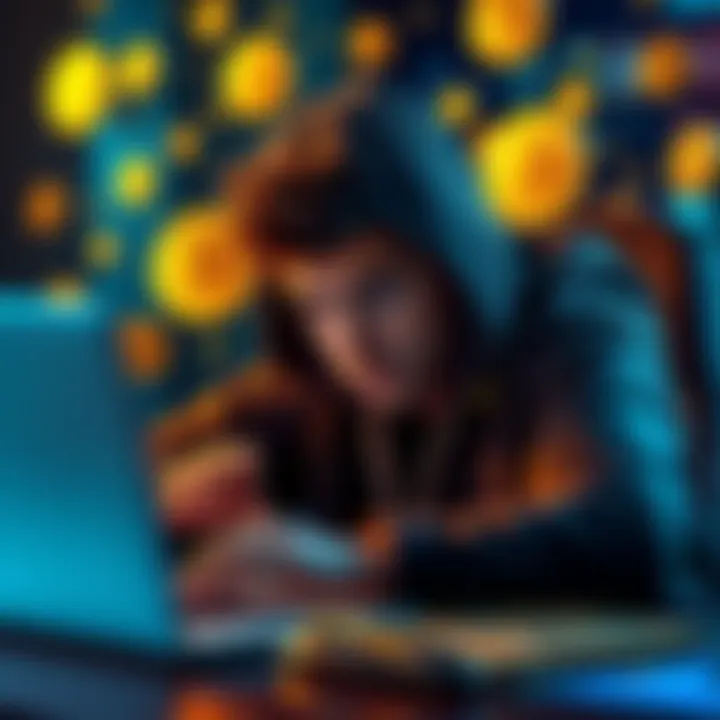 A person sharing a desperate request for 500 USD in Bitcoin on an online forum, surrounded by cryptocurrency symbols.