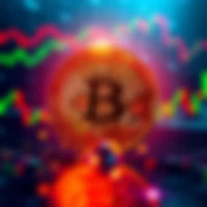 Bitcoin Resilience A digital coin with the Bitcoin logo shines brightly amidst a backdrop of fluctuating stock market graphs, symbolizing strength and stability in the cryptocurrency market.