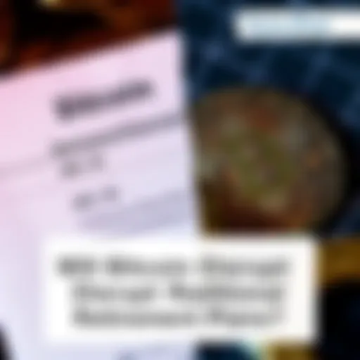 A split image showing a traditional 401(k) plan document next to a Bitcoin symbol, representing the contrast between old and new retirement strategies.