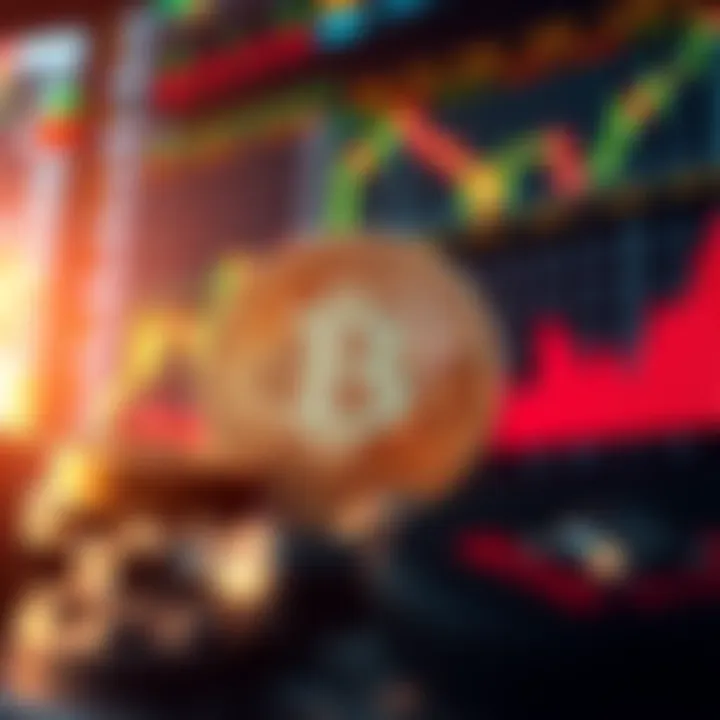 Bitcoin symbol with a backdrop of rising stock charts and news headlines about hacking incidents