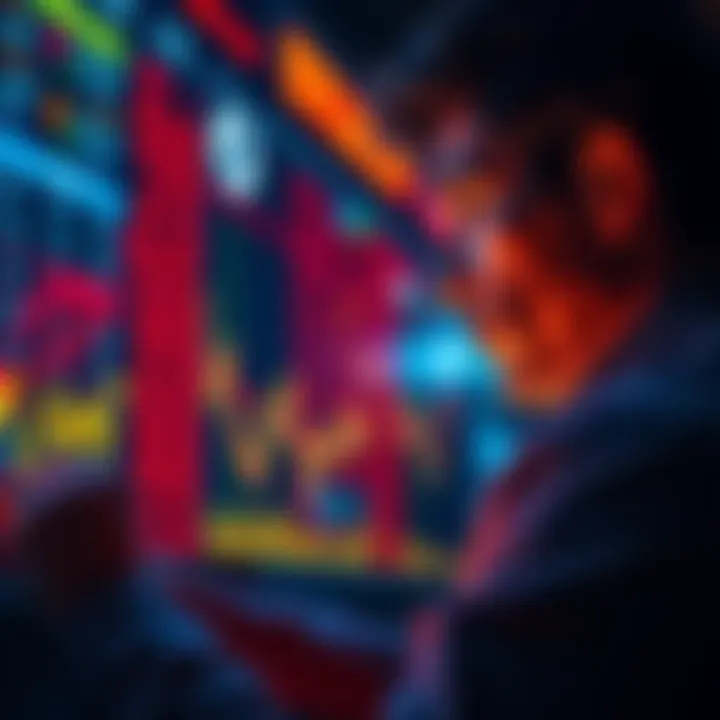 A person looking at Bitcoin prices on a digital screen, analyzing market trends and transaction fees.