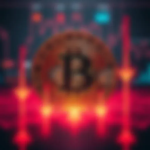 Visual representation of a Bitcoin symbol with downward arrows showing market impact after Saylor's sale, highlighting liquidations