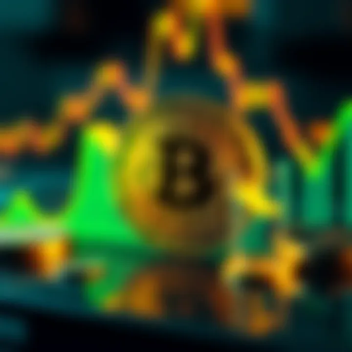 A visual representation of Bitcoin symbolizing its role as a top savings technology, featuring a Bitcoin coin and a graph showing stability.