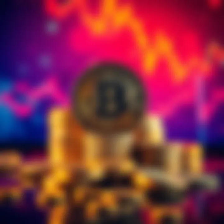 A visual representation of Bitcoin scarcity with coins stacked and a graph showing rising demand.