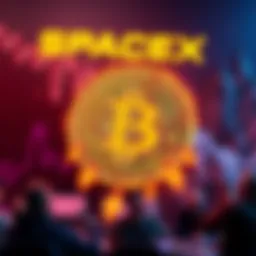 A graphic showing Bitcoin symbol with falling price arrows and SpaceX logo in the background