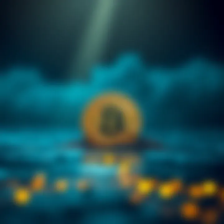 A Bitcoin symbol resting on a dark, calm surface, representing uncertainty about its future.