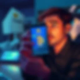 Bitcoin Sold Due to Economic Strain A person looking worried while holding a phone displaying Bitcoin prices, surrounded by bills and a 'Layoff Notice' letter.