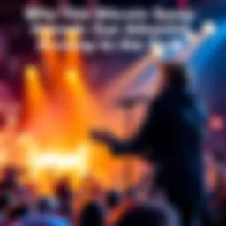 A musician singing about Bitcoin on stage with a lively crowd