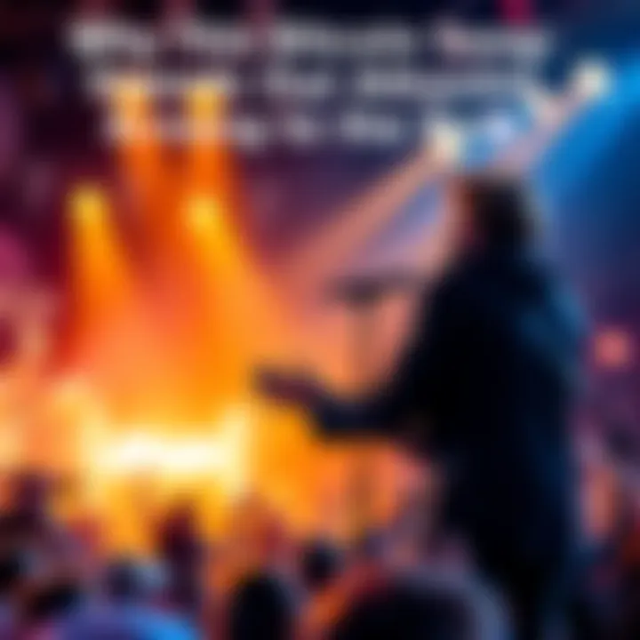 A musician singing about Bitcoin on stage with a lively crowd