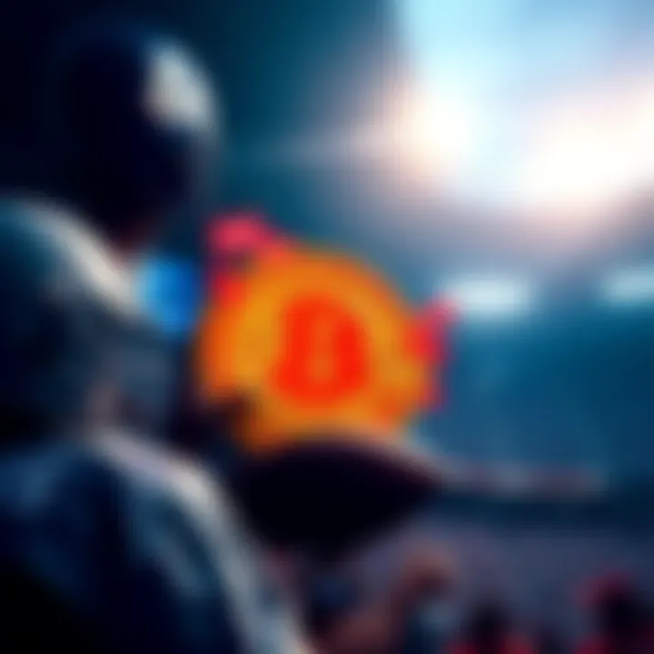 A sports-themed advertisement featuring Bitcoin branding during the Super Bowl, illustrating the clash between cryptocurrency and mainstream sports marketing.