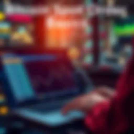 A person using a laptop to buy Bitcoin with a simple interface showing market and limit order options.