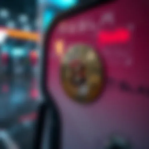 Close-up of a Bitcoin sticker displayed on a Tesla supercharger in Los Angeles