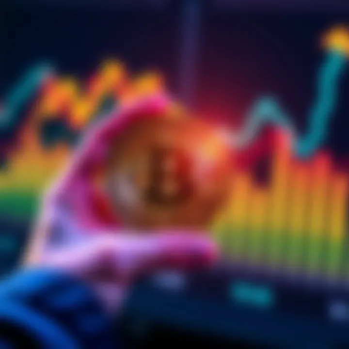 A person holds a Bitcoin coin with a graph showing upward trends in the background, symbolizing long-term investment strategy.