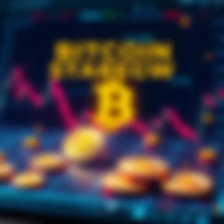 A visual representation of Bitcoin investment strategy with charts and Bitcoin symbols, capturing market fluctuations and potential future directions.