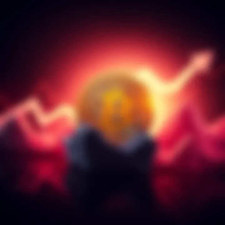 A Bitcoin symbol surrounded by arrows pointing upward, illustrating growth and strength in the cryptocurrency market.