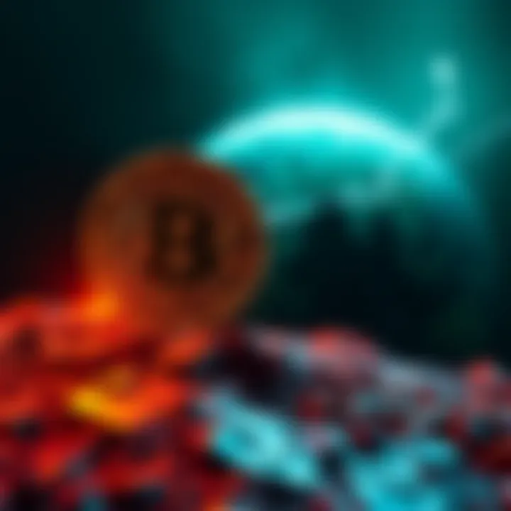 Bitcoin logo with a rising graph and a globe in the background representing global unrest