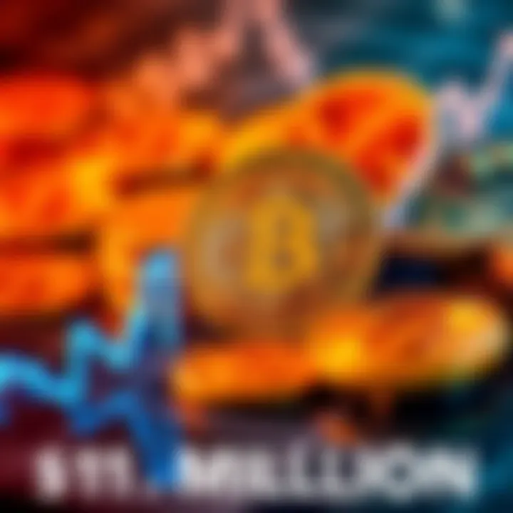 A visual representation of Bitcoin coins and a graph showing upward trends, symbolizing the potential rise to $1 million
