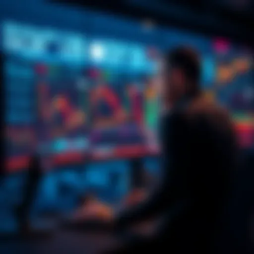 A trader on a computer analyzing Bitcoin swap rates while monitoring market trends, showing fluctuations on the screen and a focused expression.