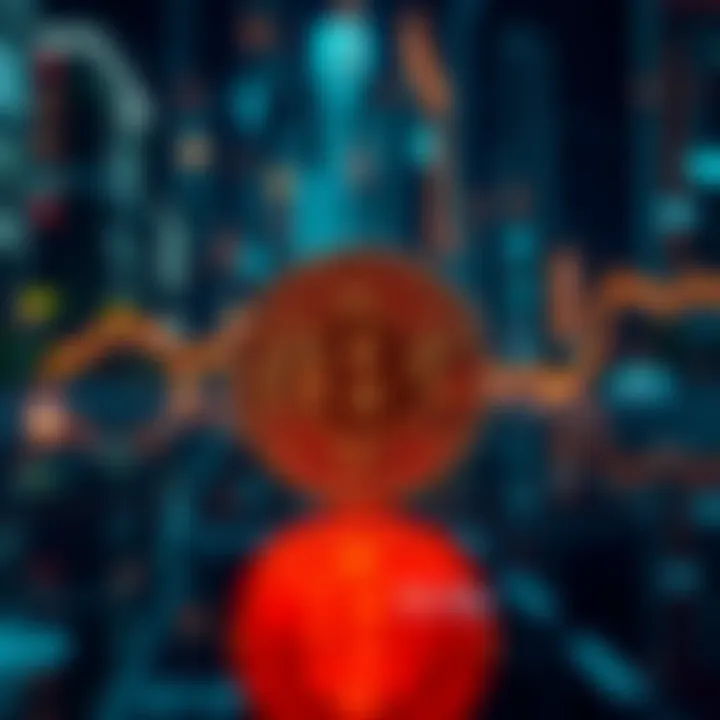 A Bitcoin symbol stands out against a futuristic digital backdrop, representing the rise of cryptocurrency.