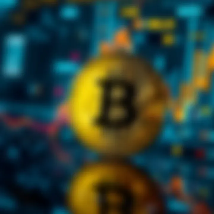 A glowing Bitcoin symbol set against a modern digital backdrop representing finance and technology