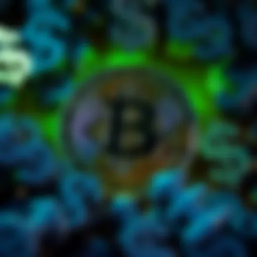 A Bitcoin symbol surrounded by dollar signs, representing the financial debate around its value and trustworthiness.