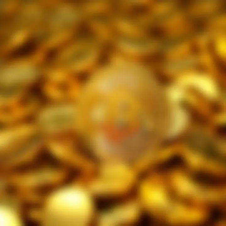 Bitcoin Symbol with Gold Coins A large Bitcoin symbol surrounded by shiny gold coins, representing financial freedom and wealth from cryptocurrency.