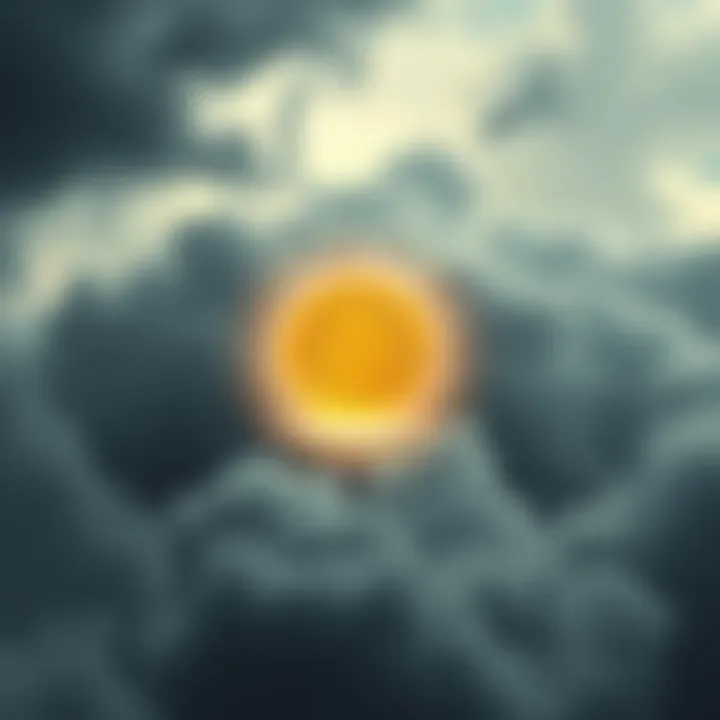 A bright Bitcoin symbol stands out against a backdrop of dark storm clouds, symbolizing hope in a challenging market.