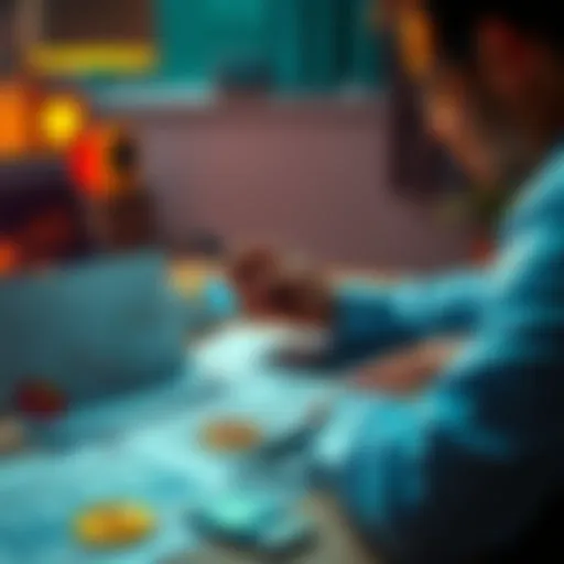 A person considering tax implications with Bitcoin charts and IRS documents on a table