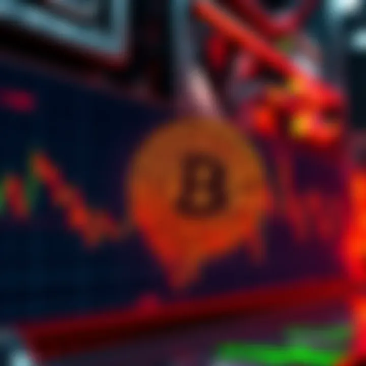 A graph showing Bitcoin prices alongside a tech stock performance chart, highlighting similarities in volatility, with mining gear in the background.