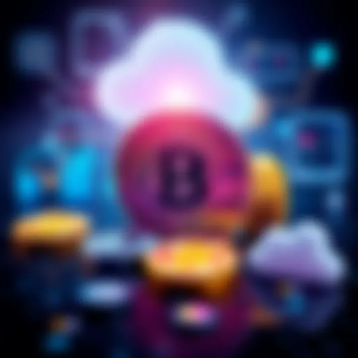 Bitcoin and Technology Contrast A visual representation of Bitcoin coins alongside modern technology symbols like a smartphone and a cloud server, illustrating the relationship between cryptocurrency and technological advancements.