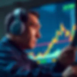 A trader observes a Bitcoin chart with fluctuating prices, showing concern but determination as they analyze their investment strategy.