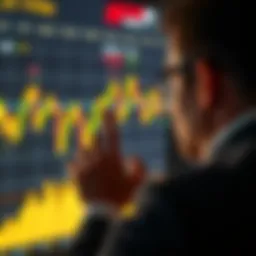 A person looking at a Bitcoin trading chart with fluctuating prices, showing uncertainty about selling and buying back Bitcoin.