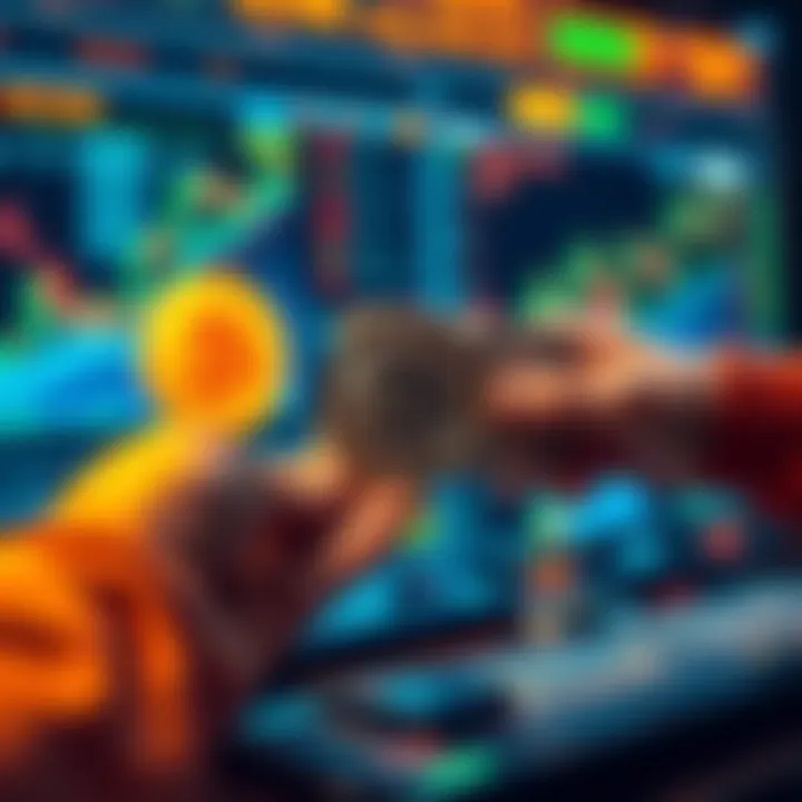 A visual representation of Bitcoin trading, showing a person exchanging fiat currency for Bitcoin on a digital platform.