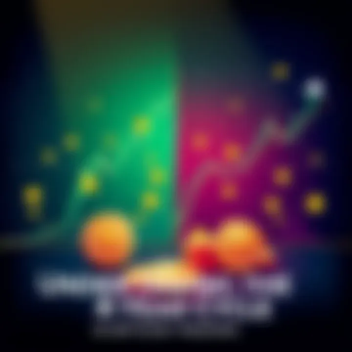 Illustration showing a bullish and bearish market graph with Bitcoin symbols, highlighting trading cycles and market trends