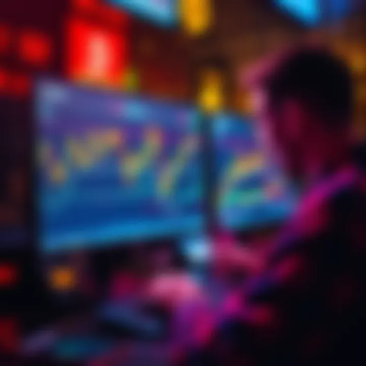 Bitcoin Trading Insights A trader analyzing Bitcoin charts on a computer screen, showing market trends and leverage opportunities.