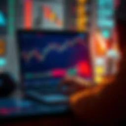 A trader analyzing Bitcoin charts on a laptop with charts showing growth and accumulation strategies.