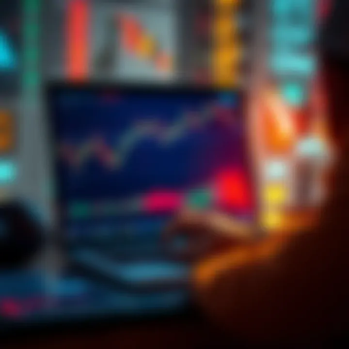 A trader analyzing Bitcoin charts on a laptop with charts showing growth and accumulation strategies.