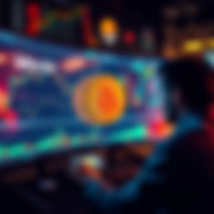 A person analyzing Bitcoin price charts on a computer screen, with graphs and trading indicators visible