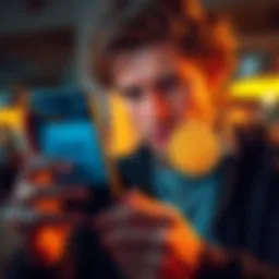 A person looking stressed while checking a phone with a Bitcoin wallet app, showing a pending transaction status. €500 is displayed, symbolizing stuck funds.