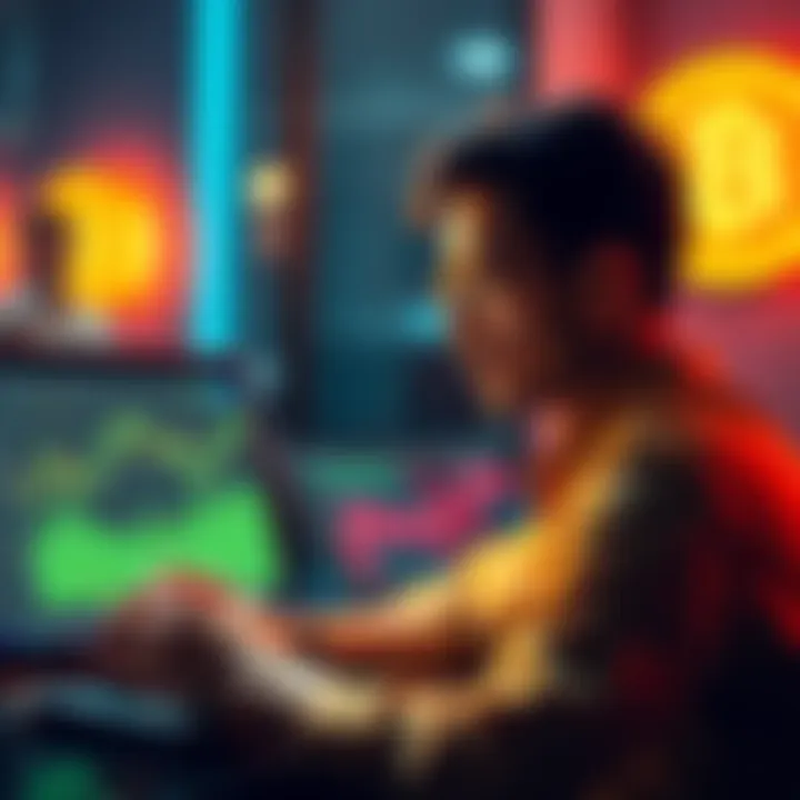 A person considering transferring Bitcoin from a Ledger wallet to Robinhood for a bonus, looking at a laptop with charts and graphs on the screen.